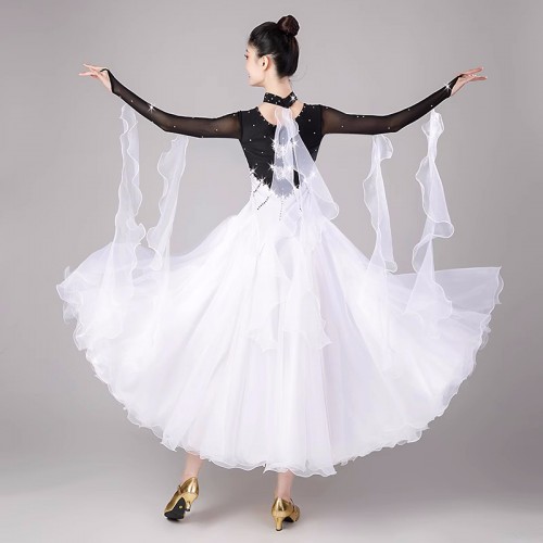 Black white ballroom dancing dresses for women girls competition waltz tango foxtrot smooth rhythm flamenco dancing long gown for female